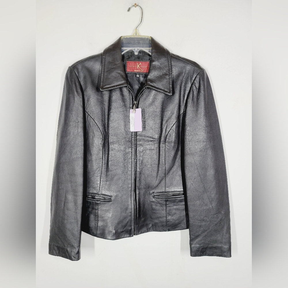 Katiana Couture Black Leather Jacket, Size Large